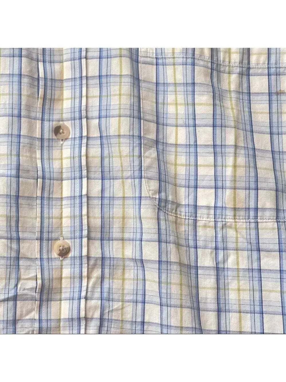 Van Heusen S White Blue Plaid Short Sleeve Casual Button Front Dress Shi…